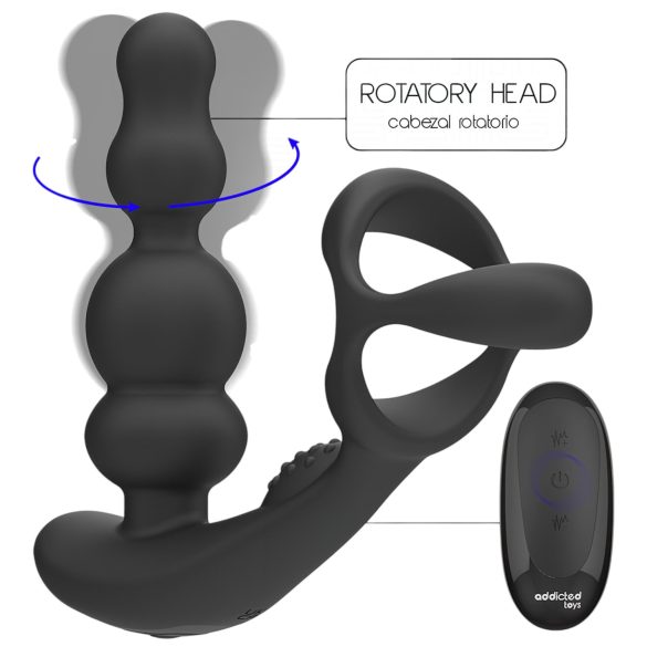 Addicted Toys - vibrator anal rotativ cu cap mobil și inel pentru penis - negru