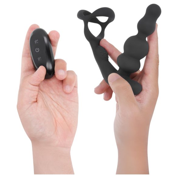Addicted Toys - vibrator anal rotativ cu cap mobil și inel pentru penis - negru