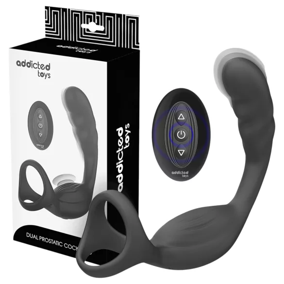 Addicted Toys - vibrator anal cu inel pentru penis și testicule - negru
