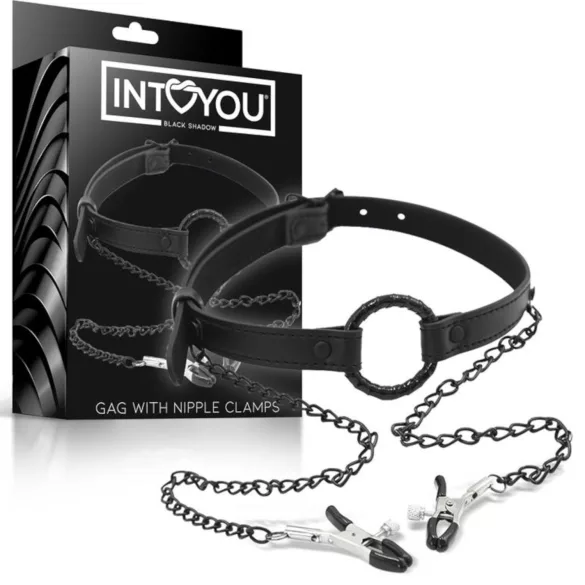 INTOYOU - ham de gură cu cleme pentru sfârcuri - negru