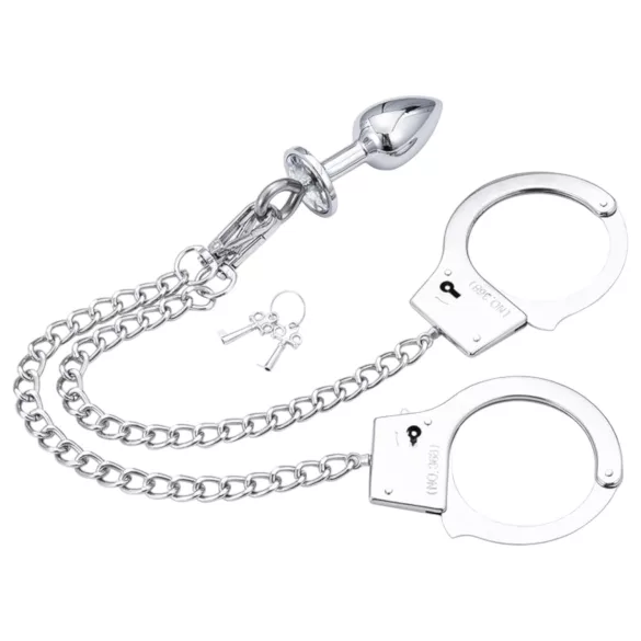LateToBed - set BDSM cu cătușe și plug anal - metalic argintiu
