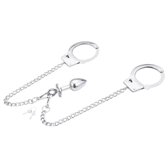 LateToBed - set BDSM cu cătușe și plug anal - metalic argintiu