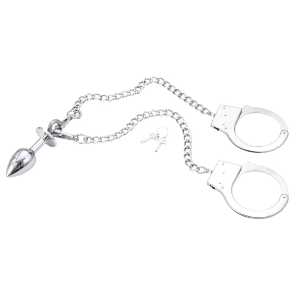 LateToBed - set BDSM cu cătușe și plug anal - metalic argintiu