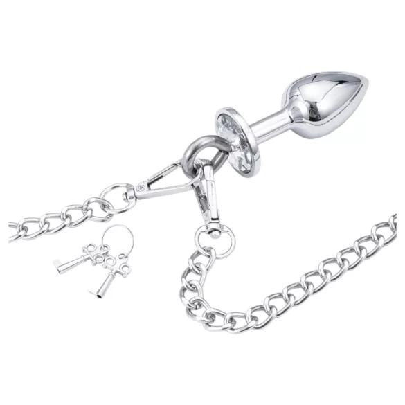 LateToBed - set BDSM cu cătușe și plug anal - metalic argintiu