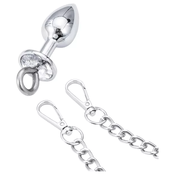 LateToBed - set BDSM cu cătușe și plug anal - metalic argintiu