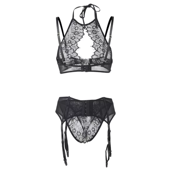 Adalet Evelyn - set de lenjerie intimă din dantelă în 3 piese (negru)