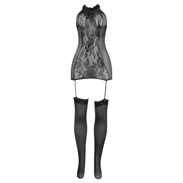 Adalet Nicole - set lenjerie negru din dantelă și plasă - L/XL