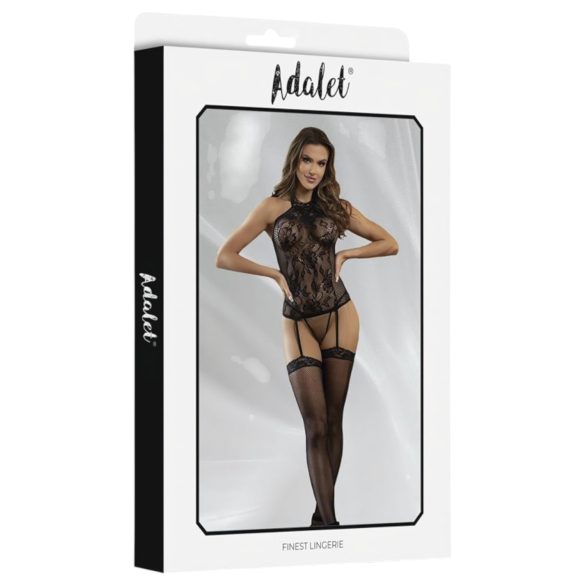 Adalet Nicole - set lenjerie negru din dantelă și plasă - L/XL