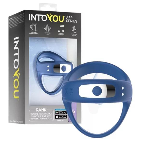INTOYOU - Inel pentru penis și testicule cu vibrații controlate prin aplicație, pentru bărbați (albastru)