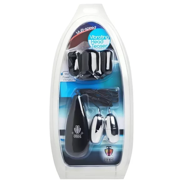 XR Brands - Trinity - căciulă vibrator pentru gland cu două ouă (negru-argintiu)