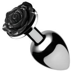   Booty Sparks Black Rose - plug anal din aluminiu (argintiu-negru)