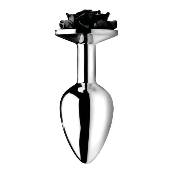 Booty Sparks Black Rose - plug anal aluminiu - argintiu-negru