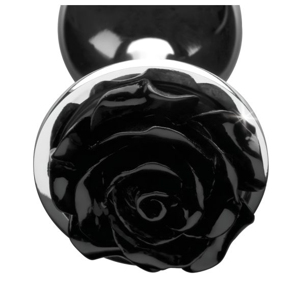 Booty Sparks Black Rose - plug anal aluminiu - argintiu-negru