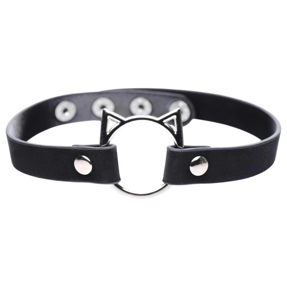 Master Series Kinky Kitty - zgardă pisicuță cu inel (negru)