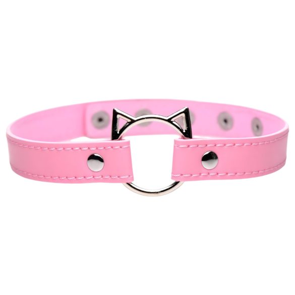 Master Series Kinky Kitty - zgardă cu cap de pisică și inel (roz)