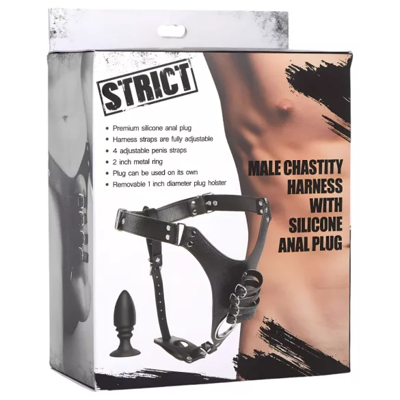 Strict - centură de castitate bărbați cu plug anal - negru