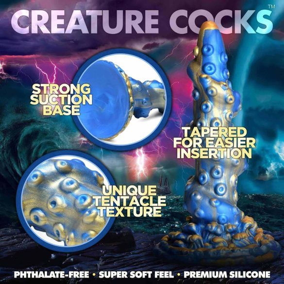 Creature Cocks Kraken - dildo tentacul cu spirală - 21cm - auriu-albastru