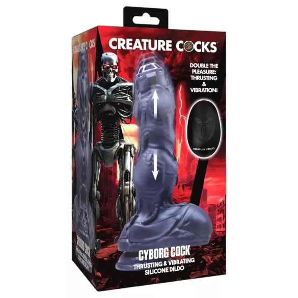 XR Brands Cyborg cock - vibrator thrusting robot cu telecomandă - argintiu