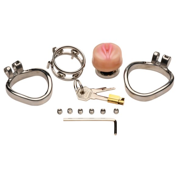 XR Brands - cușcă pentru penis cu vagin artificial - metal argintiu