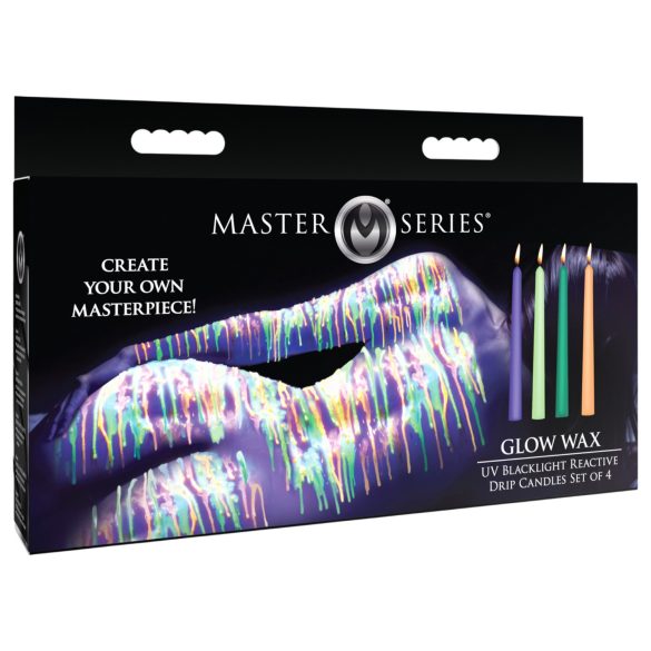 XR Brands - lumânări corporal UV reactiv BDSM - colorate (4 bucăți)