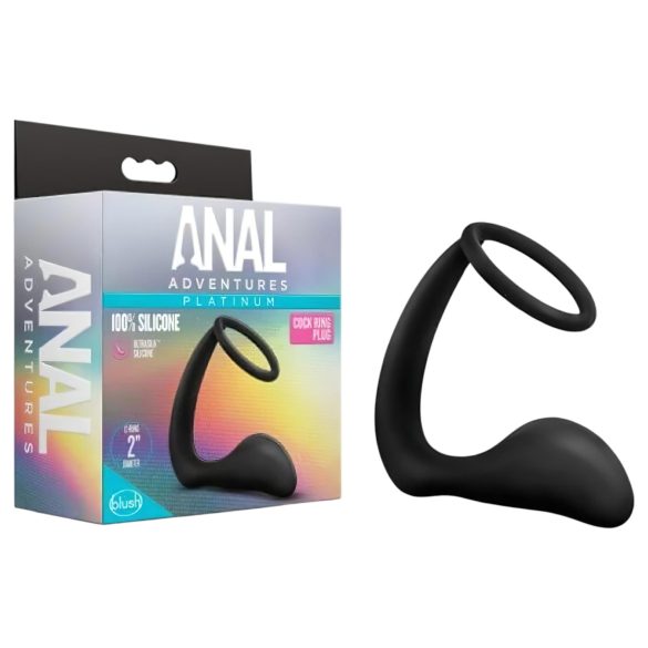 Anal Adventures Platinum - dildo anal cu inel penian - silicon negru