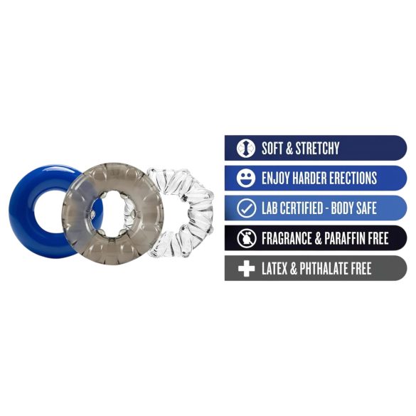 Stay Hard - set inele pentru penis - 3 bucăți colorate