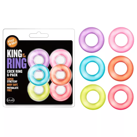 King of the Ring - set inele pentru penis - silicon colorat (6 bucăți)