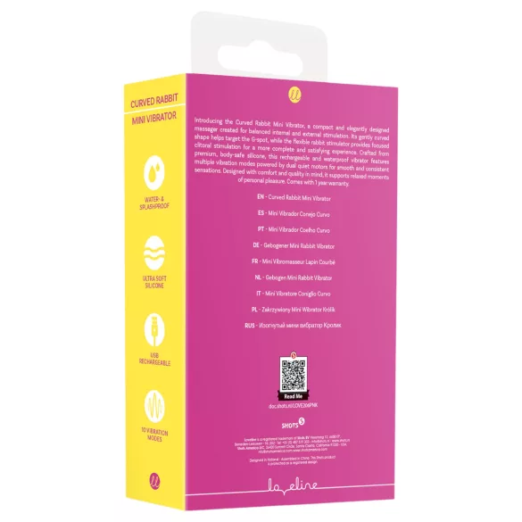 Loveline - mini vibrator curbat cu iepuraș (roz)
