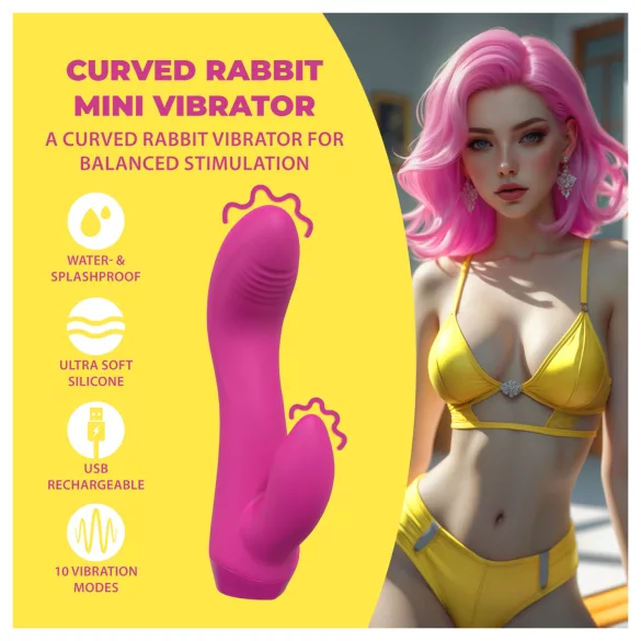 Loveline - mini vibrator curbat cu iepuraș (roz)