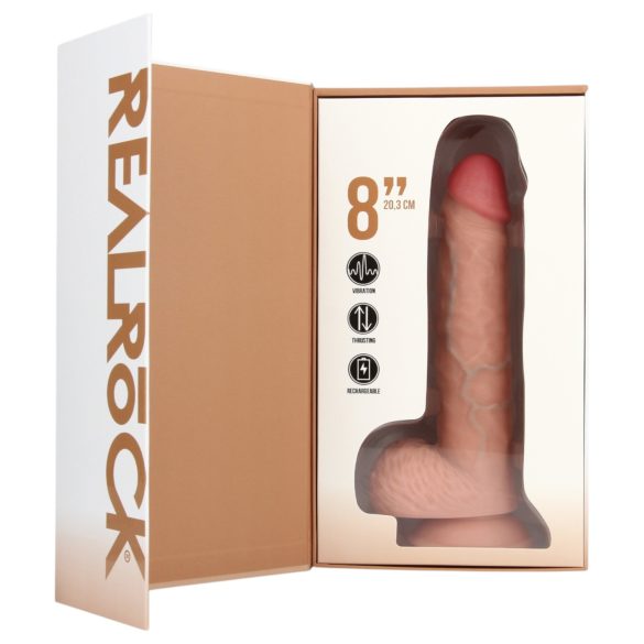 RealRock - vibrator cu ventuză și funcție de împingere - culoare naturală 20,5cm