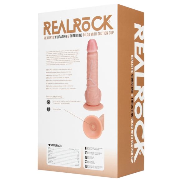 RealRock - vibrator cu ventuză și funcție de împingere - culoare naturală 20,5cm