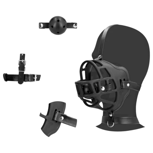 Ouch! - mască pentru gură cu dopuri bucale integrate - negru