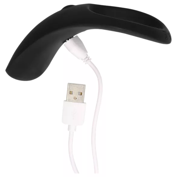 Loveline - inel vibrator lung pentru penis și testicule, reîncărcabil - negru