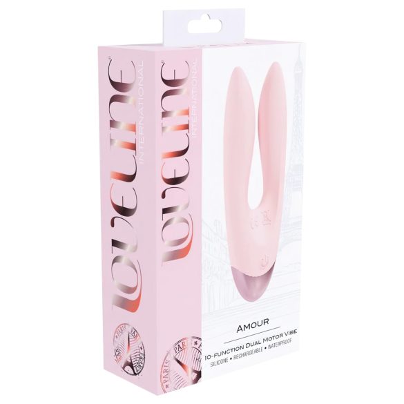 Loveline Amour - vibrator dublu braț - stimulare dublă - silicon roz