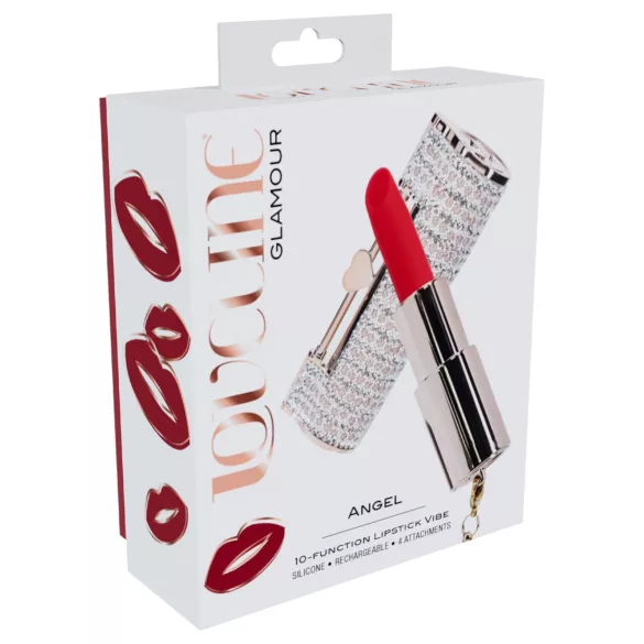 Loveline Angel - vibrator tip ruj cu 4 accesorii (roz)