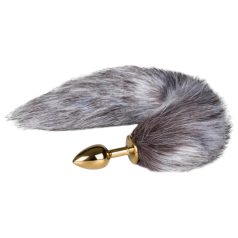   Easytoys Fox NO5 - plug anal metalic cu coadă de vulpe (auriu-argintiu)