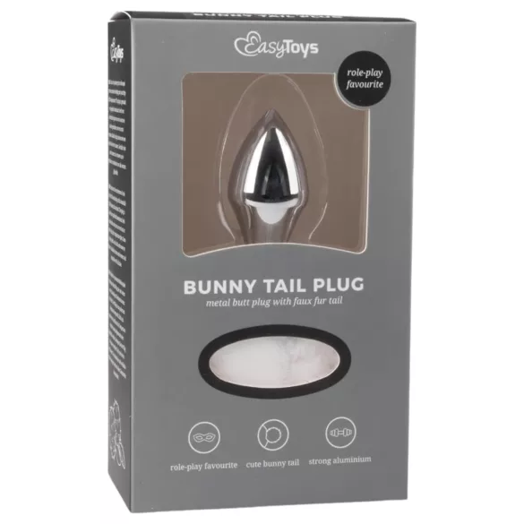 Easytoys Bunny NO1 - butt plug metalic cu coadă de iepuraș - argintiu/alb
