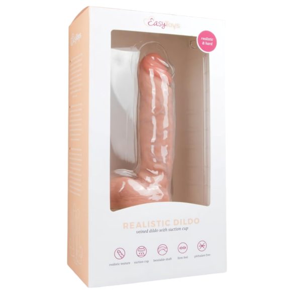 Easytoys - dildo cu ventuză, cu testicule (22,5cm) - natur