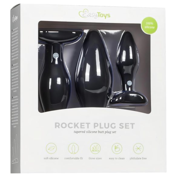 Easytoys Rocket - set plug anal - 3 bucăți - silicon negru