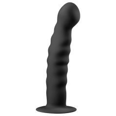 Easytoys Ribbed - dildo anal cu ventuză (14cm) - negru