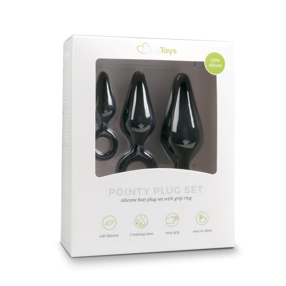 Easytoys - set plug anal cu inel - 3 piese - negru