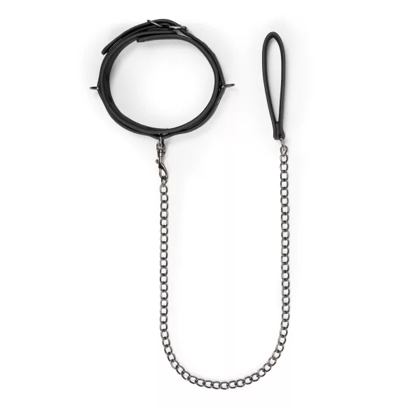 Easytoys - guler fetiș cu lesă - piele ecologică neagră