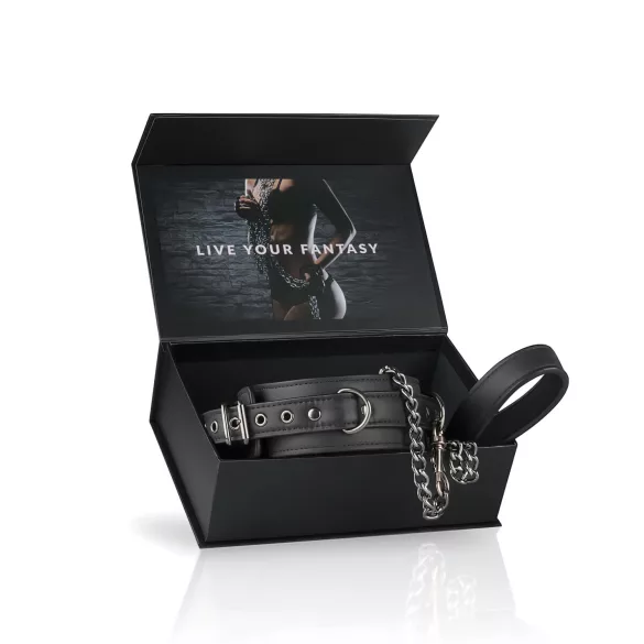 Easytoys - guler fetiș cu lesă - piele ecologică neagră