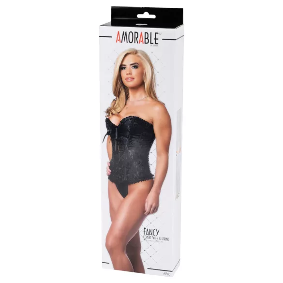 Amorable - corset cu imprimeu și tanga - negru