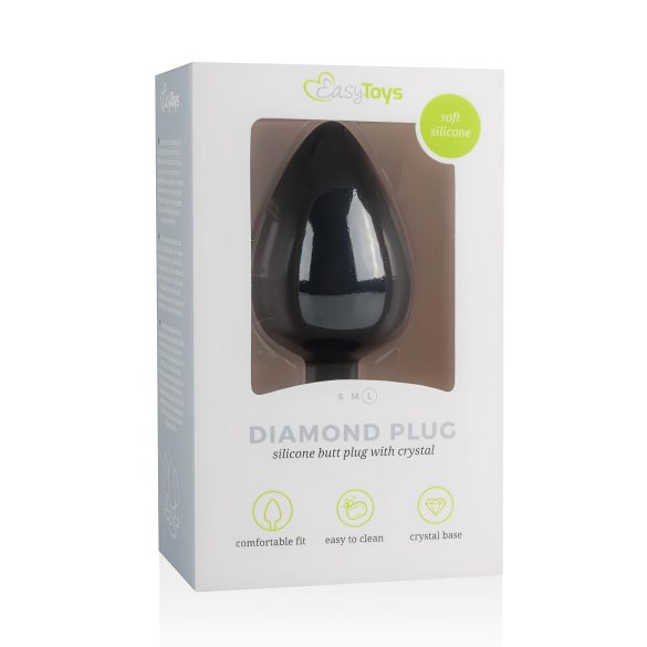 Easytoys Diamond - plug anal mare negru cu pietre albe