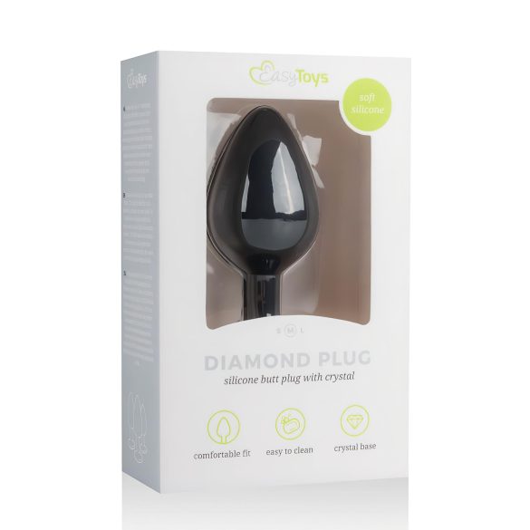 Easytoys Diamond - plug anal mediu cu piatră albă - negru