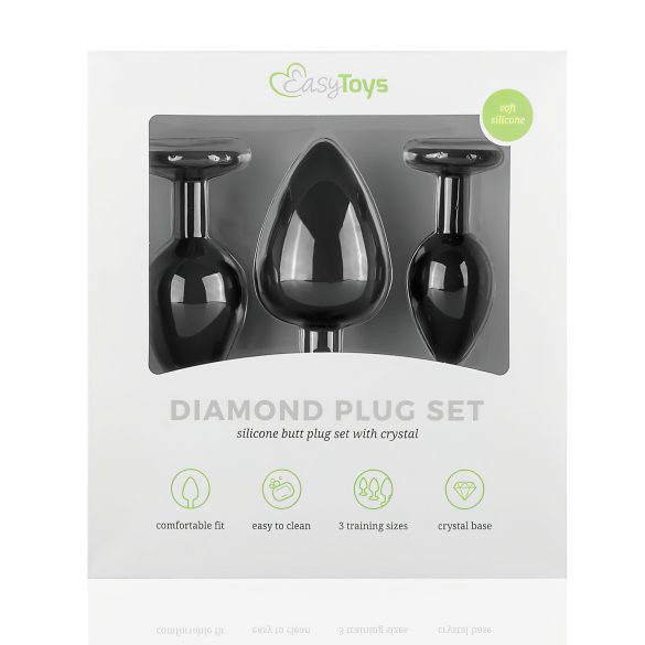 Easytoys - set plug anal cu diamant - silicon negru