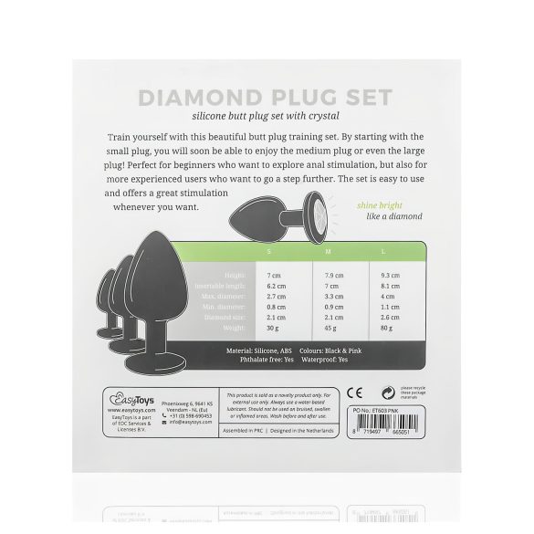 Easytoys - set plug anal cu diamant - silicon negru