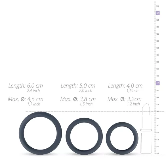 Boners - set inele pentru penis - silicon - 3 bucăți - gri