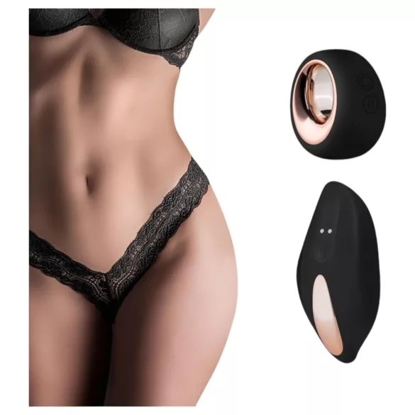 Pantyrebel - vibrator tanga din dantelă neagră, cu acumulator și telecomandă radio (mărimi S-L)